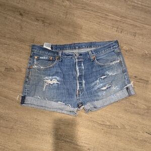 Levi's Blue Distressed Jean Shorts